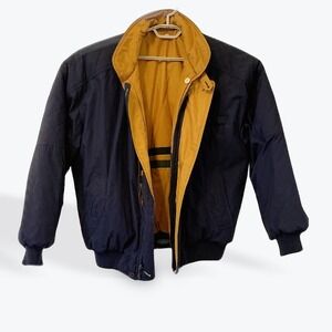 Members Only Reversible Bomber Jacket Navy Yellow Mens Coat Size L Quilted